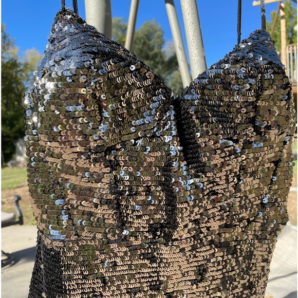 NWT French Connection metallic antique gold silver black flounce sequin 12 XL - Picture 17 of 17